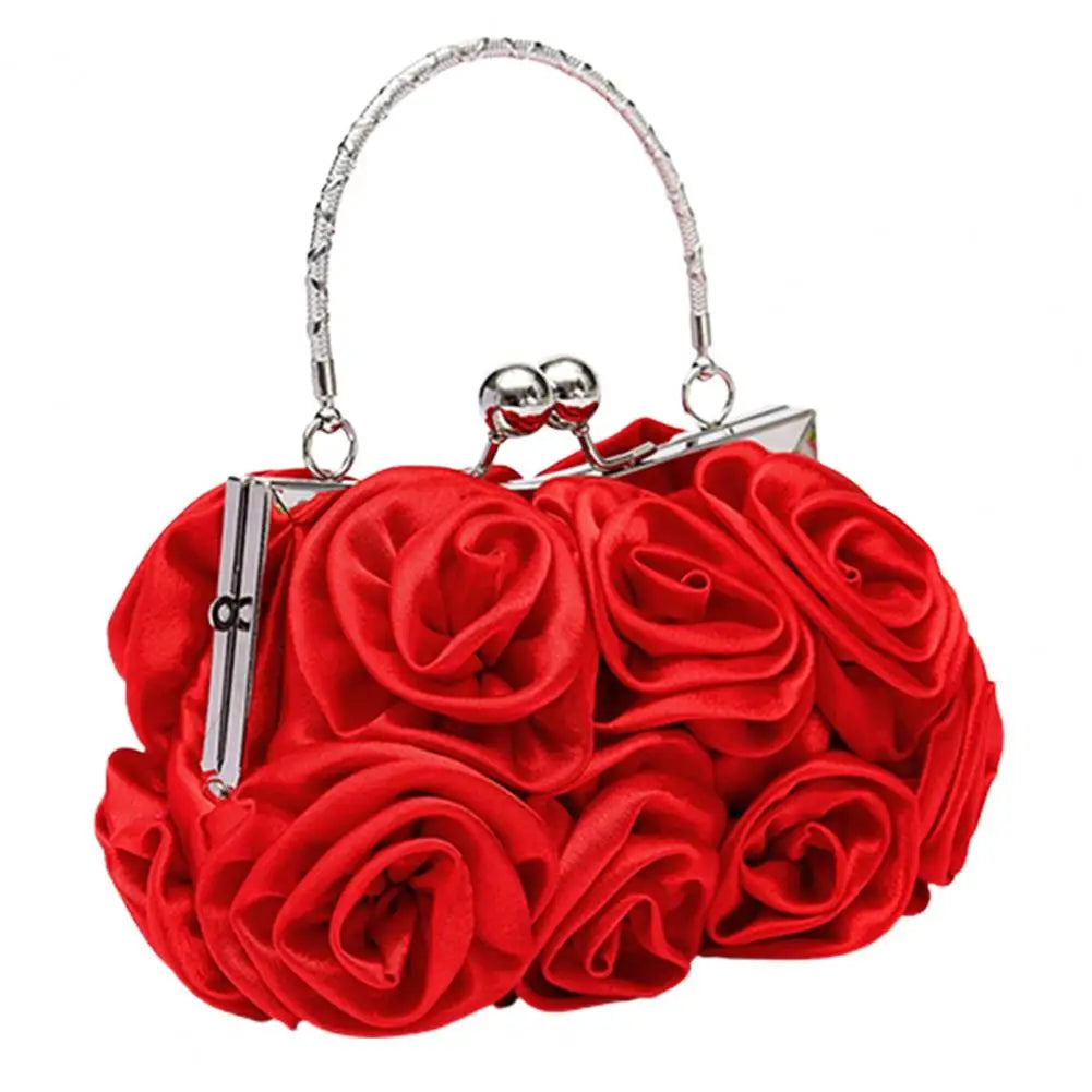 Women's Silk Rose Flower Clutch Bag – Bridal Wedding Purse