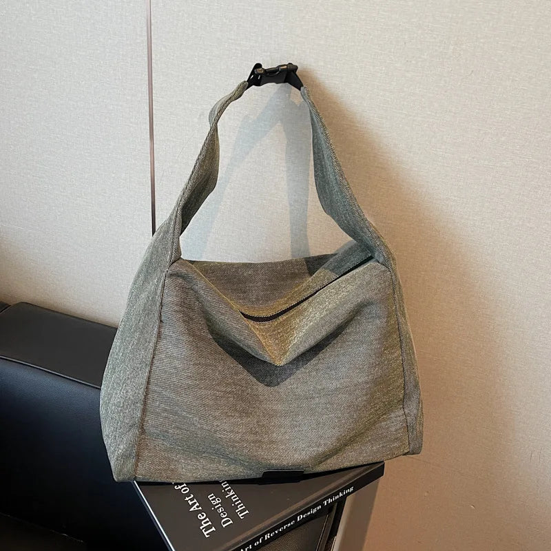 Fashion Denim Tote Bag – Large Capacity Women's Shoulder Bag Denim Tote Bag Nixie BB-603-Green Extra Large