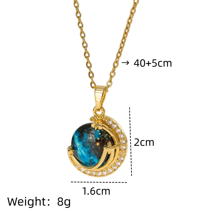 Women's Star Planet Gold Pendant Necklace | Copper Collarbone Chain Pendant Necklace Nixie