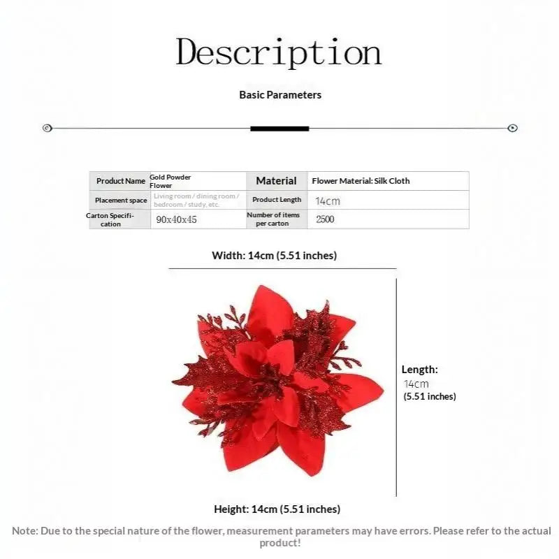 Artificial Red Gold Glitter Poinsettia Flowers – 10 Pcs Xmas Artificial Holiday Flowers Nixie