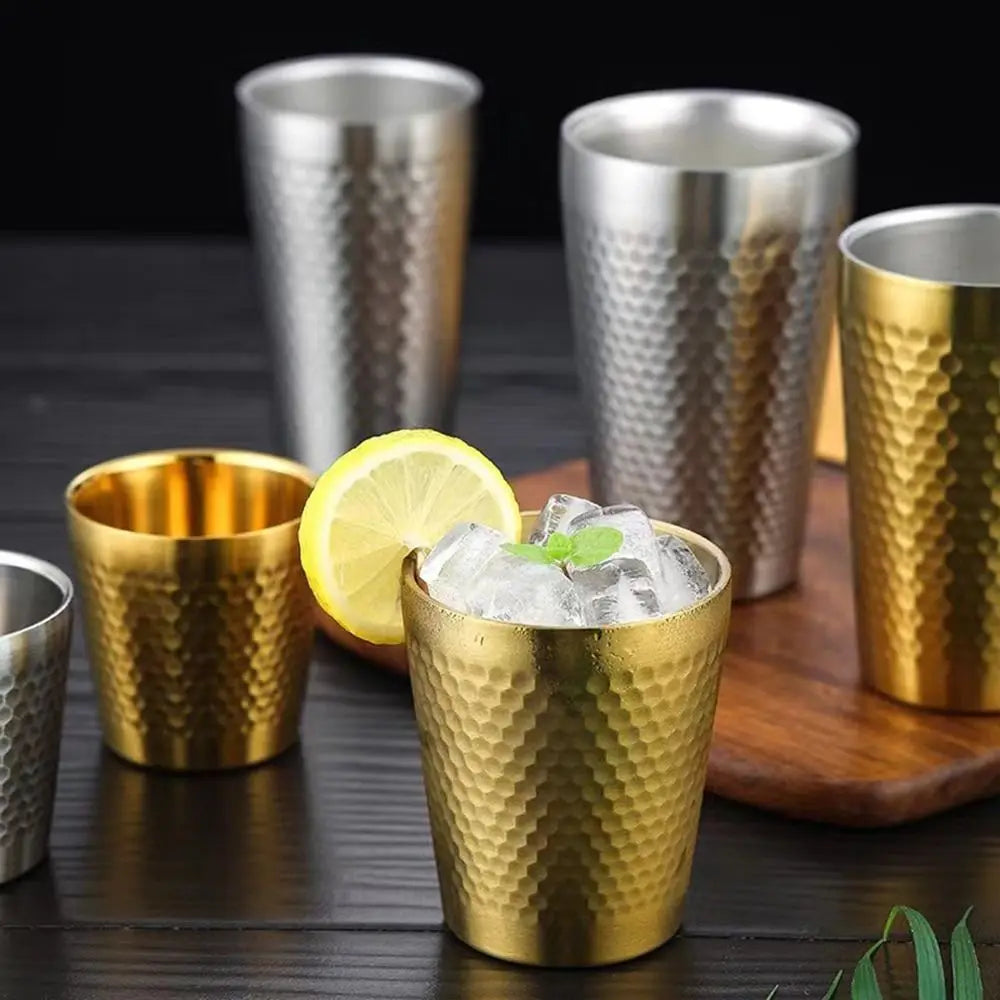 Double-Wall Stainless Steel Beer Cups – Hammered Texture Mugs Insulated Beer Mug Nixie