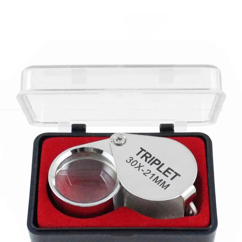 10x 20x 30x Folding Jewelry Loupe Magnifier – Metal Frame Glass Lens Jewelry Loupe Magnifier Nixie Silver 30X