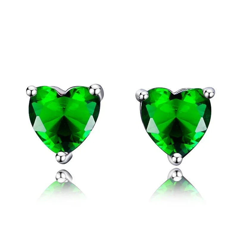 2 Pairs Heart Stud Earrings Silver-Plated with Stones for Women Stud Earrings Set Nixie