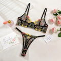 2-Piece Floral Embroidery Lingerie Set – Underwire Bra & Panty Lingerie Bra Set Nixie Black S