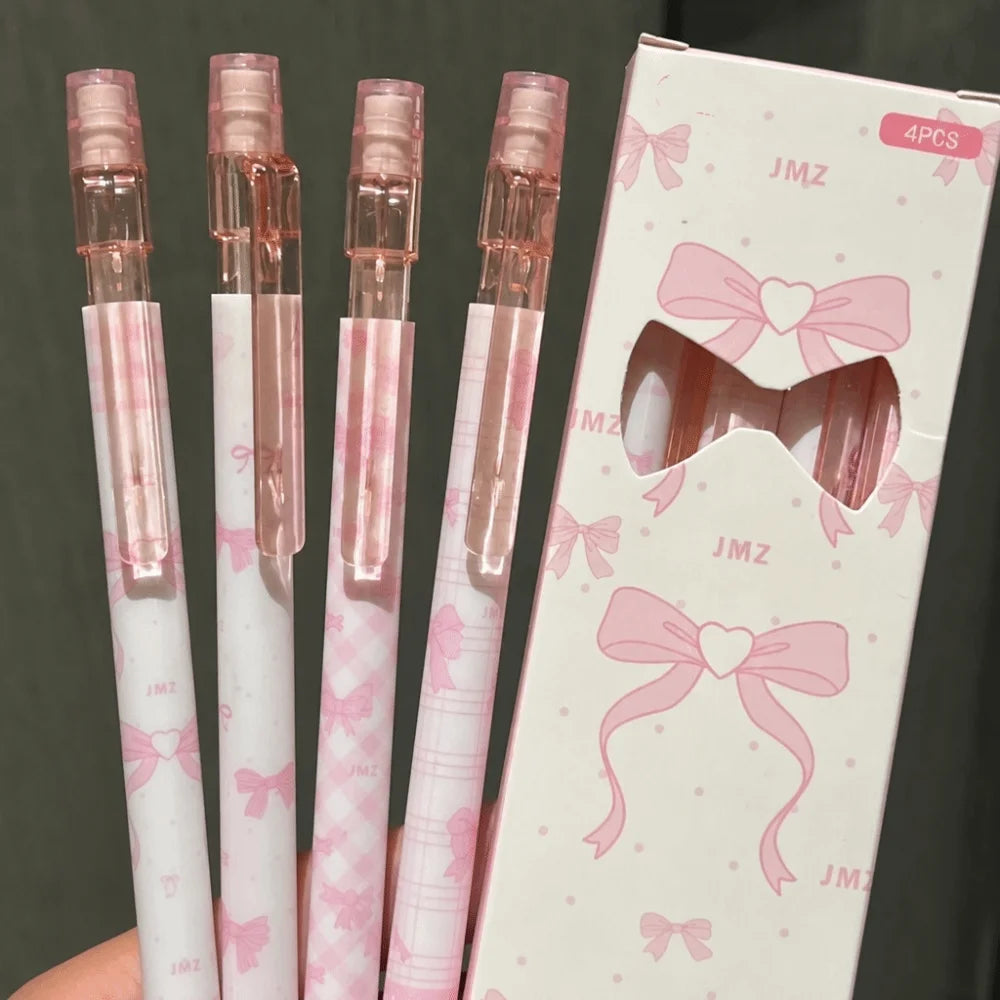4PCS Kawaii Bow Mechanical Pencils 2B – No-Sharpen with Eraser Mechanical Pencil Set Nixie Pink