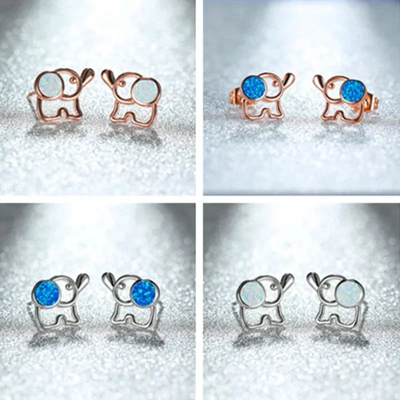 Opal Elephant Stud Earrings – Rose Gold & Silver | Women Stud Earrings Nixie