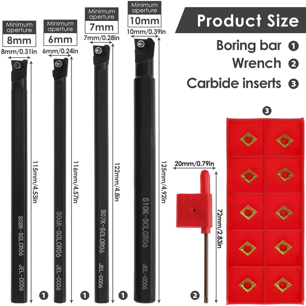 Lathe Boring Bar Set S06K–S10K SCLCR06 + 10 Carbide Inserts Boring Bar Set Nixie