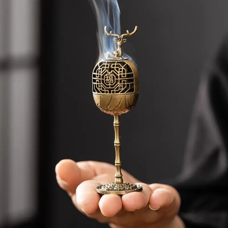 Alloy Hollow Deer Crane Incense Burner – High-Foot Décor Censer Incense Burner Nixie