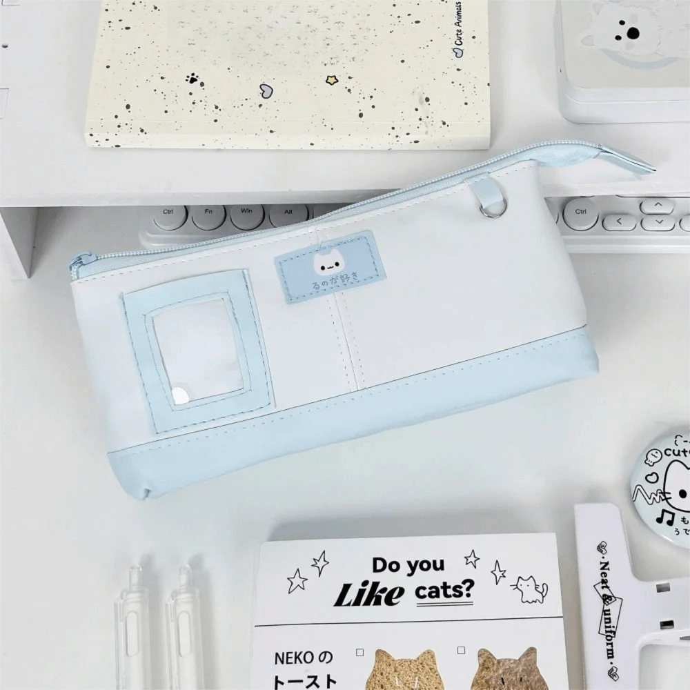Korean Cat PU Leather Pencil Case – Large Capacity Photo Window Pencil Case Nixie