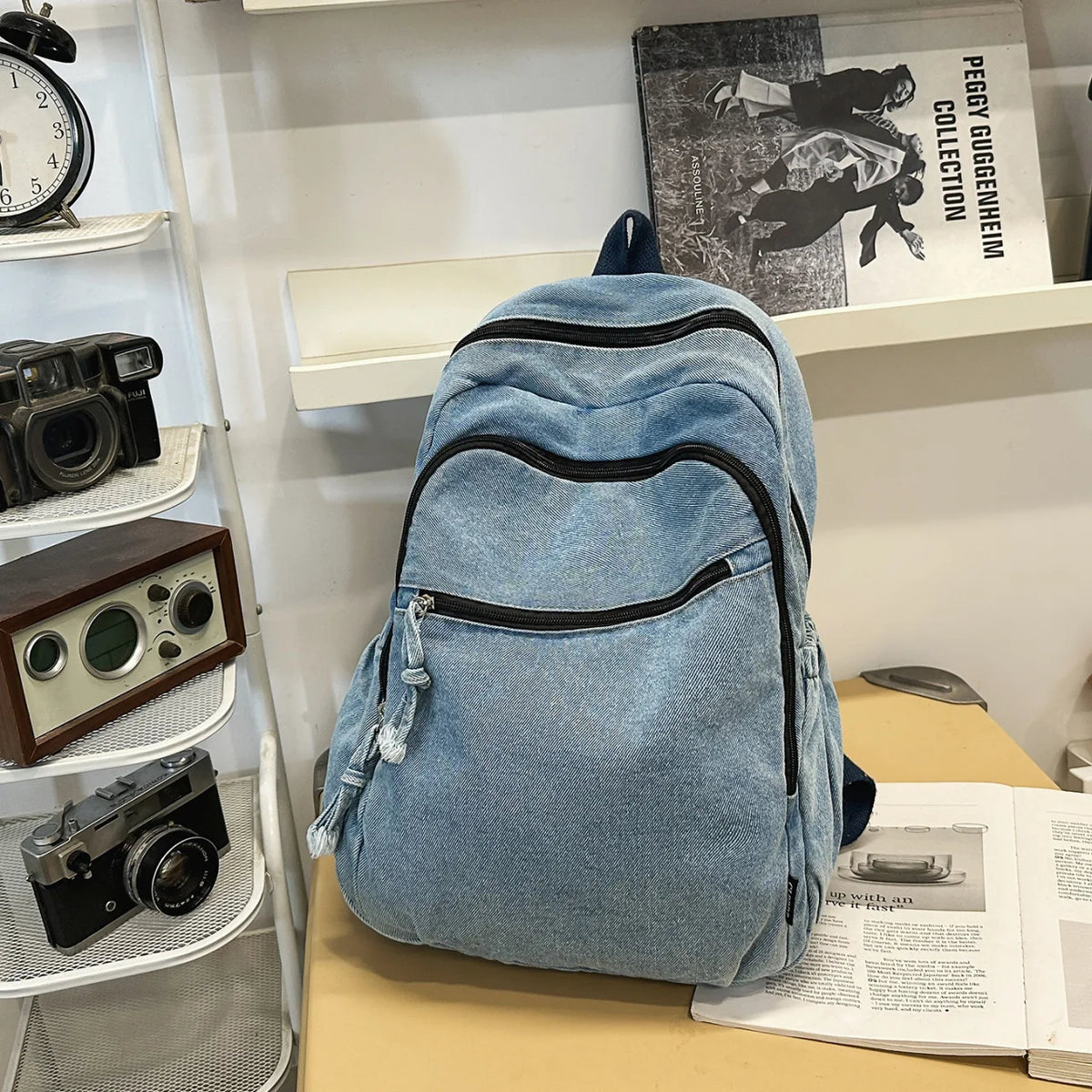 Vintage Denim Backpack – Korean Style Women's Casual Bag