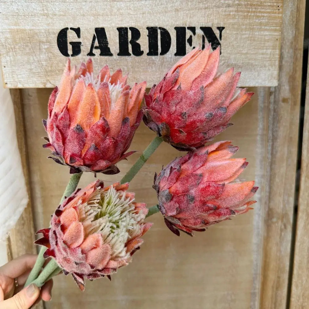 Large Flocked King Protea Artificial Flower – Multicolor Décor