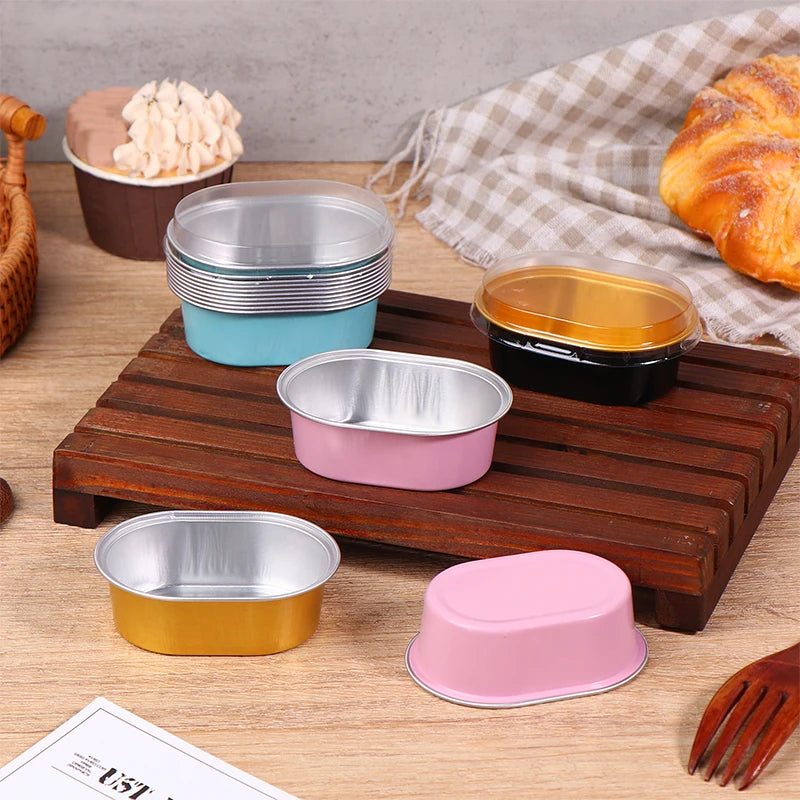 10Pcs Aluminum Foil Baking Cups with Lids – 68ml Dessert Molds Foil Baking Cups Nixie