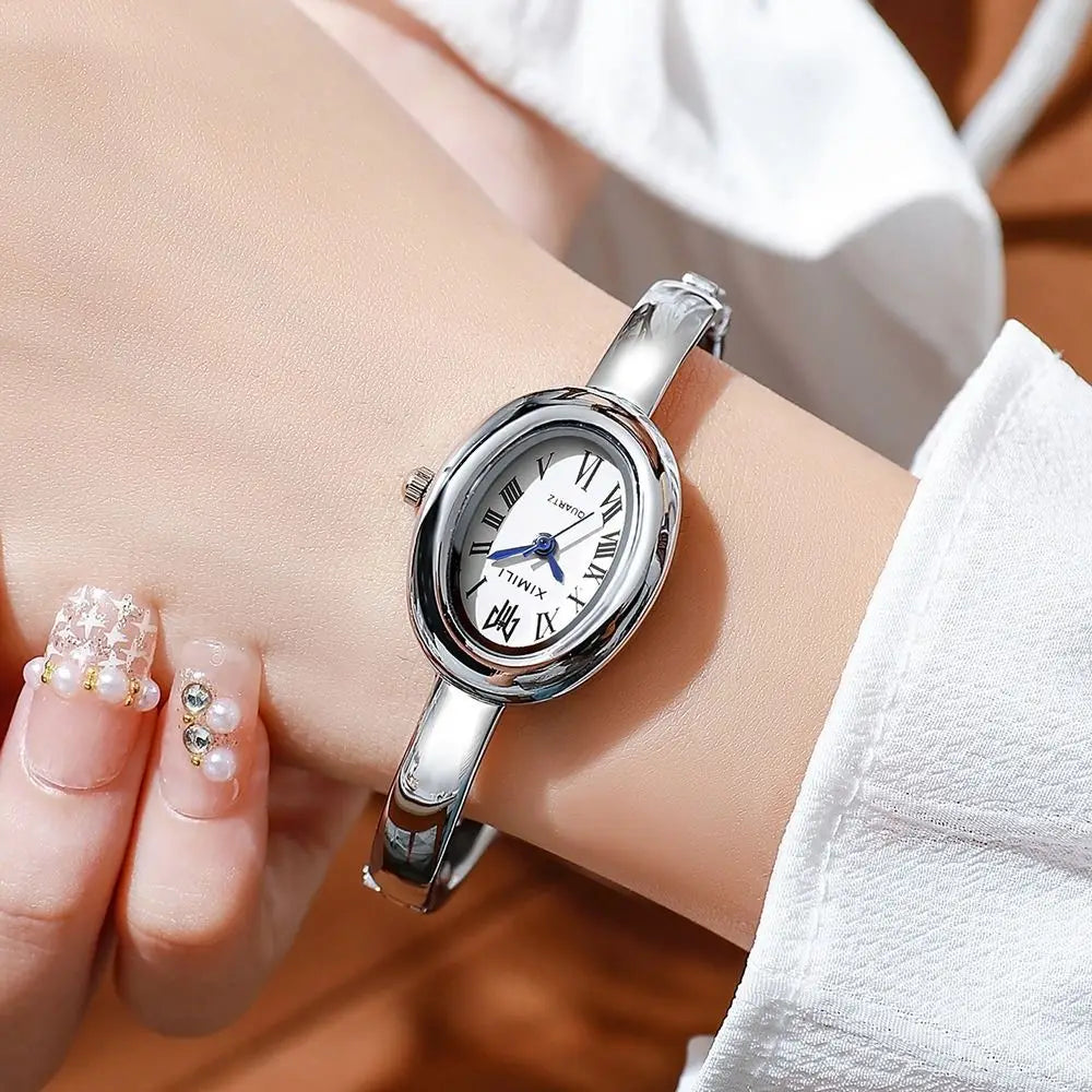 Oval Dial Bangle Bracelet Watch – Elegant Ladies Quartz Watch Ladies Bangle Watch Nixie