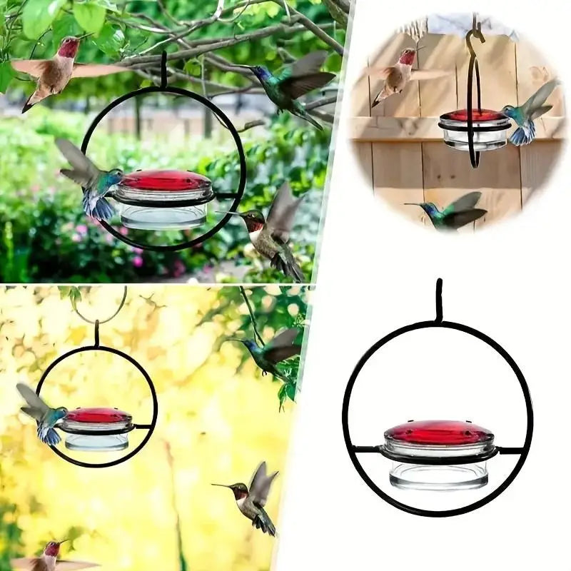 Metal Hanging Hummingbird Feeder – Red Glass Bottle & Perches Hummingbird Feeder Nixie