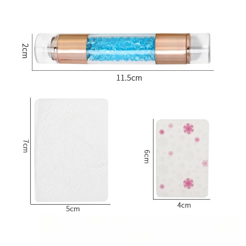 3Pcs Rhinestone Nail Stamp Set – Dual Silicone Stamper & Scrapers Nail Stamping Set Nixie BLUE