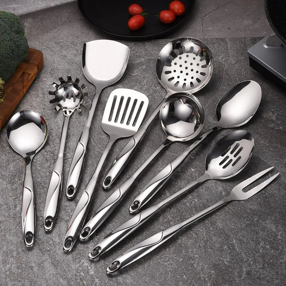 Stainless Steel Kitchen Utensils Set – Curved Handle Mirror Finish Kitchen Utensils Set Nixie