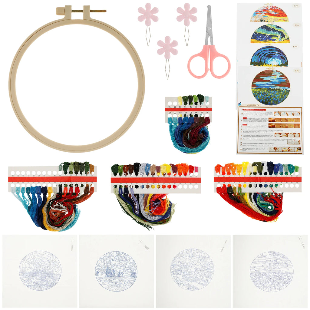 4-Piece Embroidery Starter Kit – Stamped Pattern & Hoop Set Embroidery Starter Kit Nixie color 4