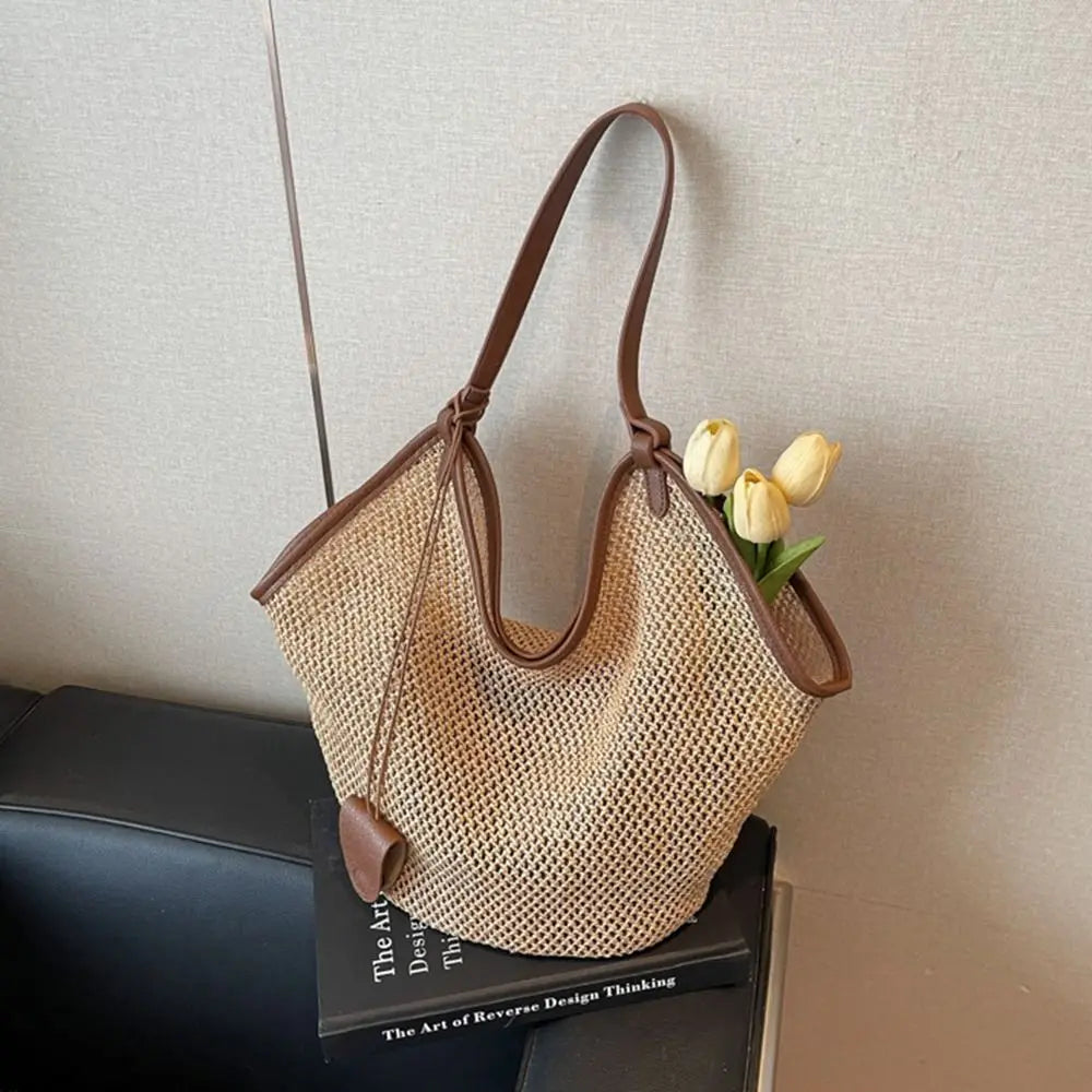 Bohemian Hollow Straw Tote Bag – Large Woven Beach Shoulder Bag Woven Straw Tote Bag Nixie