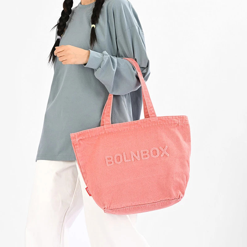 Korean Retro Embroidered Washed Denim Shoulder Bag | Large Tote
