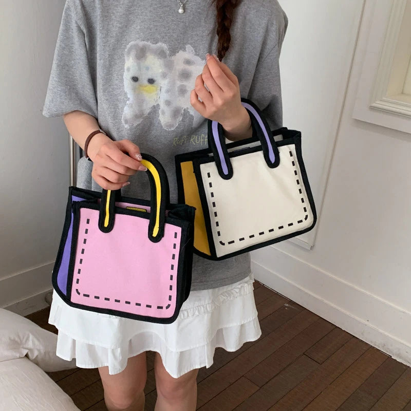 Japanese Manga 2D Flat Canvas Crossbody Tote Bag for Women Canvas Crossbody Tote Nixie