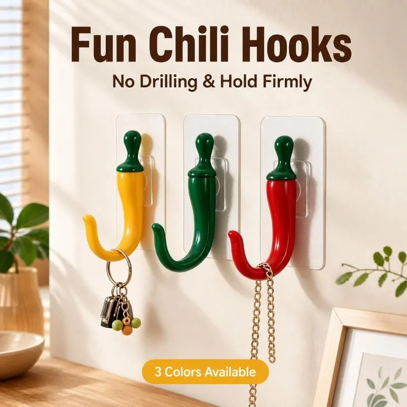 3pcs Chili Shape Self-Adhesive Wall Hooks – No Drill Decor Adhesive Wall Hooks Nixie