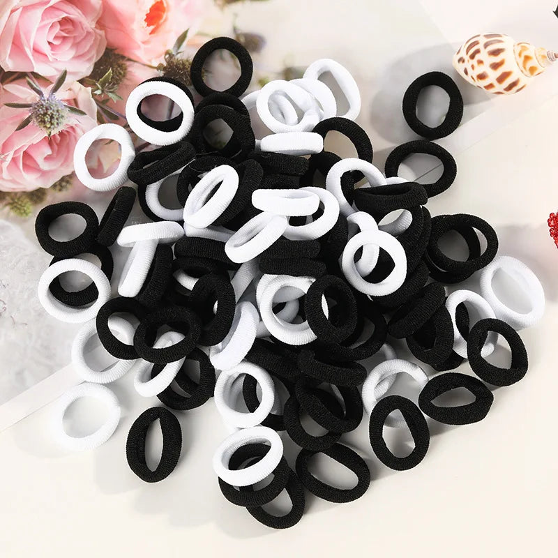 100pcs Mini Elastic Hair Ties Multicolor – Gentle & Secure Hold Elastic Hair Ties Nixie Black and white