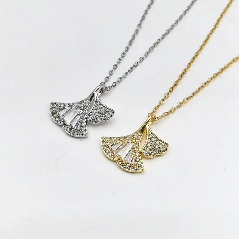 Copper Leaf Pendant Necklace with Zirconia | Women's Clavicle Chain Pendant Necklace Nixie