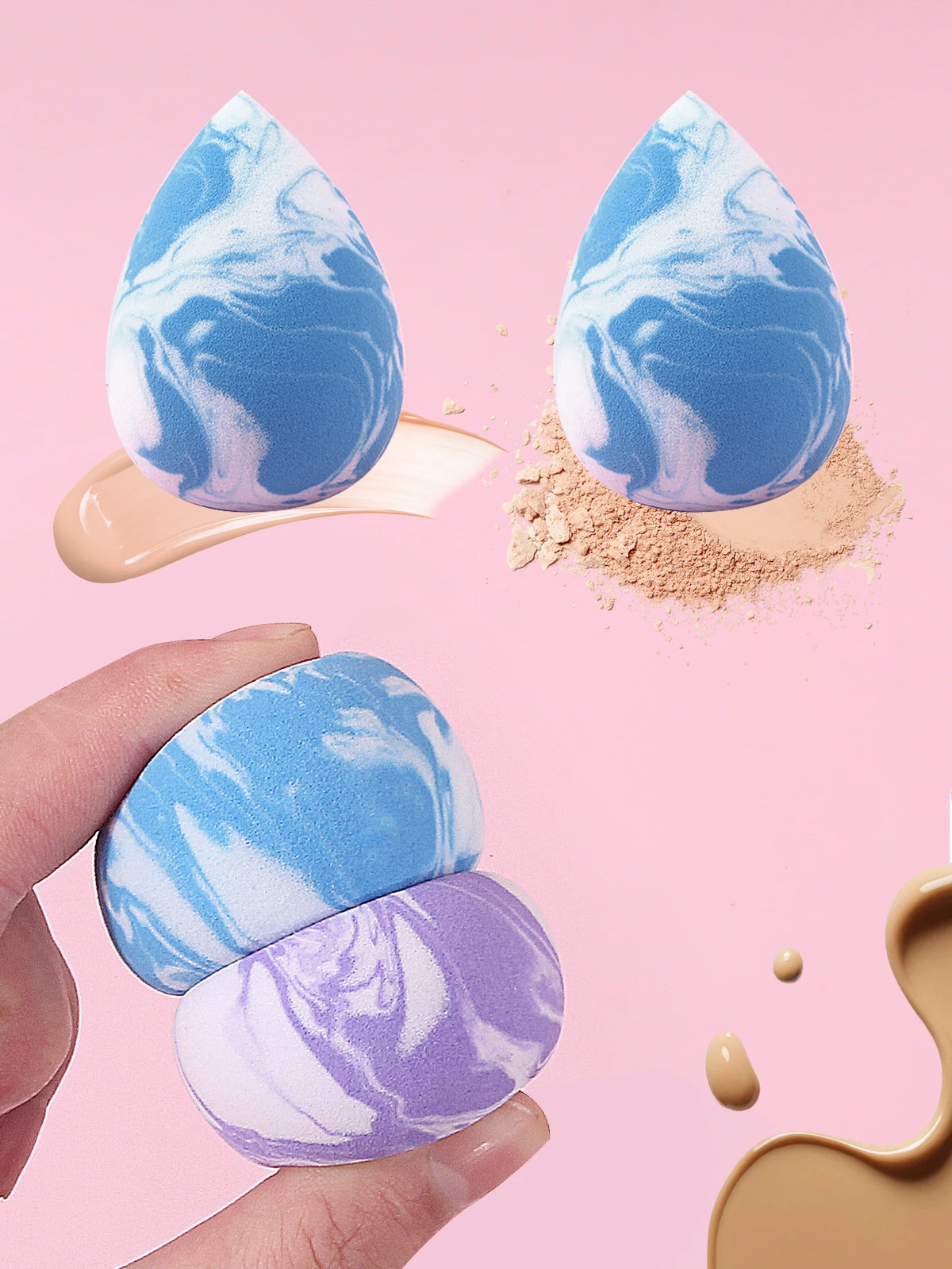 3PCS Two-Color Makeup Sponge Powder Puff – Dry & Wet Use Makeup Sponge Puff Nixie