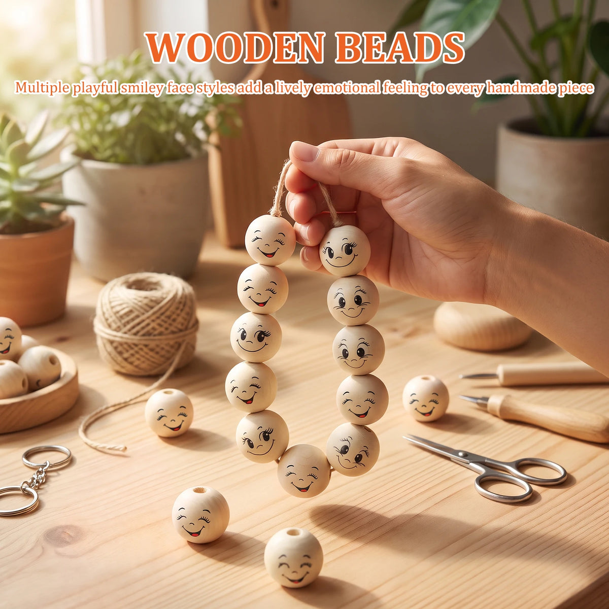 66Pcs Smiley Face Wooden Beads for DIY Jewelry & Crafts DIY Craft Beads Nixie
