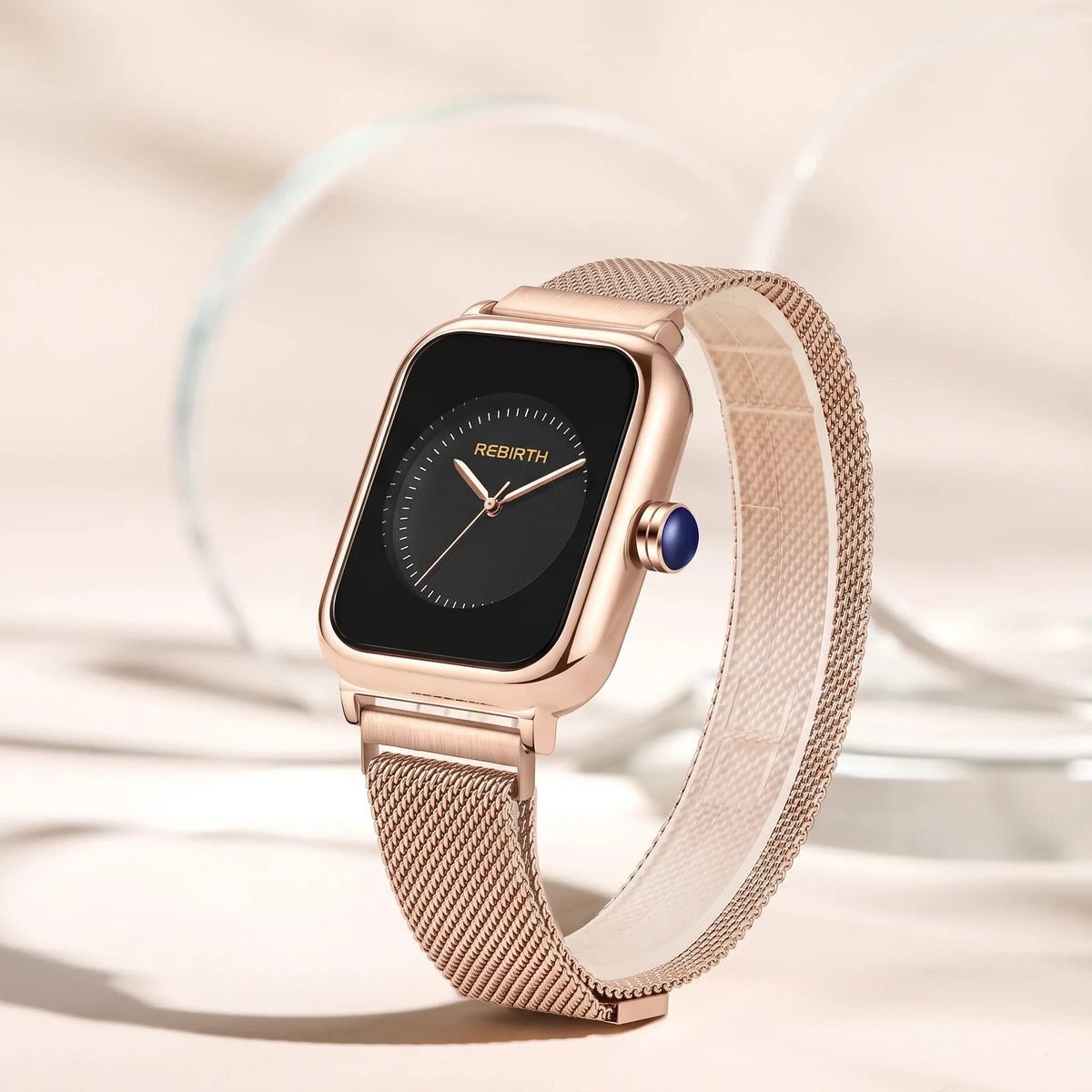 REBIRTH Rose Gold Square Women's Watch – Black Dial Quartz Women's Quartz Watch Nixie