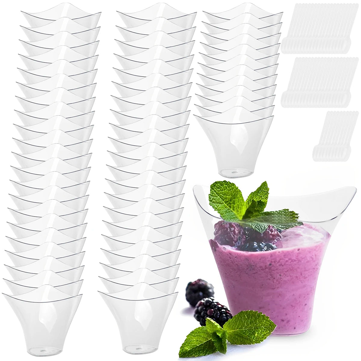 50Pcs Clear Plastic Dessert Cups 60/100/180ml with Lids & Spoons Plastic Dessert Cups Nixie 100ml type B