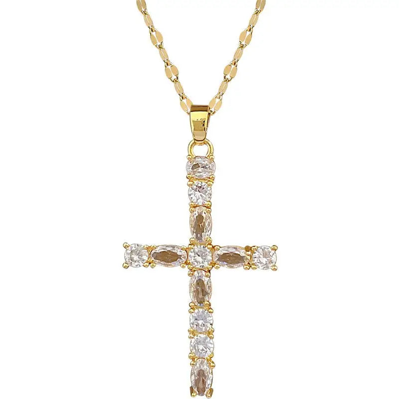 Luxury Cross Pendant Necklace – Gold Stainless Steel Choker Pendant Necklace Nixie
