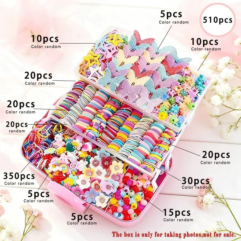 850PCS Girls Grosgrain Ribbon Hair Ties & Elastic Hair Bands