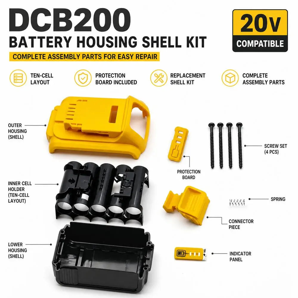 20V Battery Replacement Shell Kit for DCB200 DCB201 DCB203 DCB204 Battery Repair Shell Kit Nixie