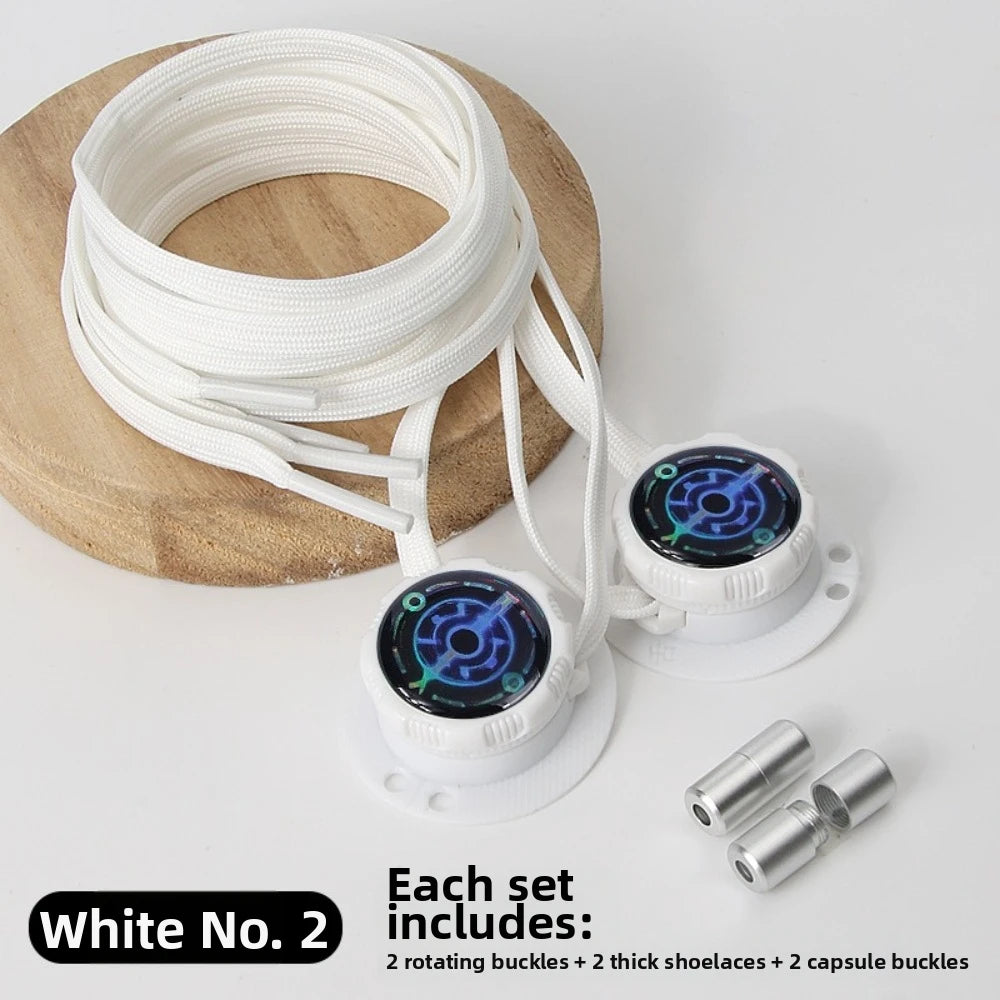 No-Tie Rotating Button Shoelaces | Wide Flat Quick-Adjust Laces