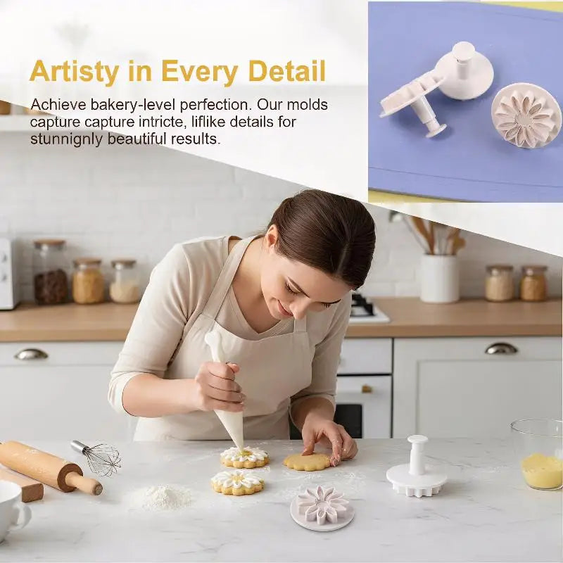 4-Piece Flower Fondant Plunger Cookie Cutter Mold Set Cookie Cutter Mold Nixie