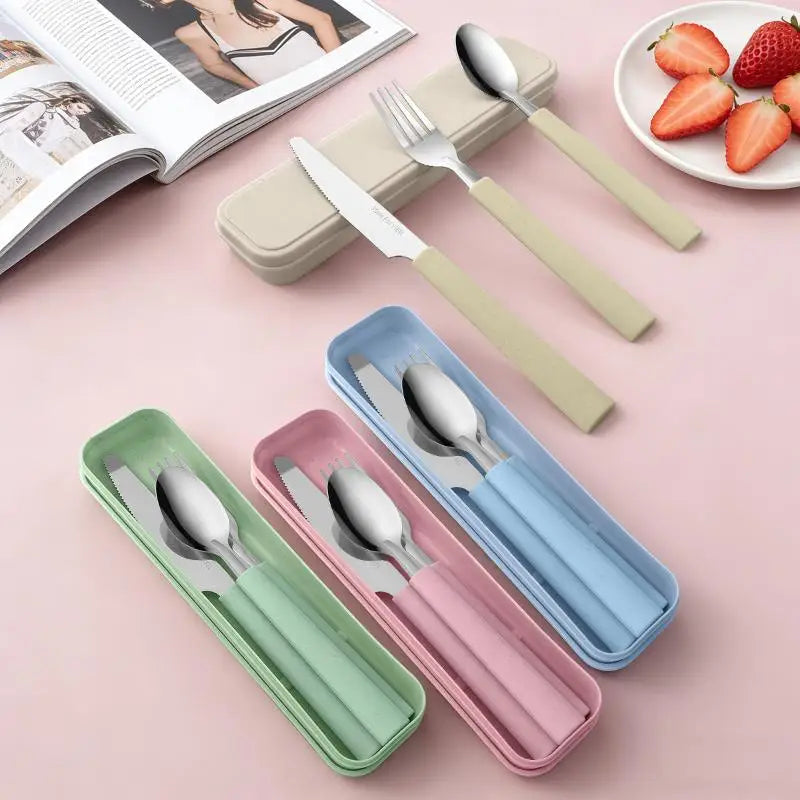 3-Piece Stainless Steel Portable Cutlery Set with Storage Box Portable Cutlery Set Nixie