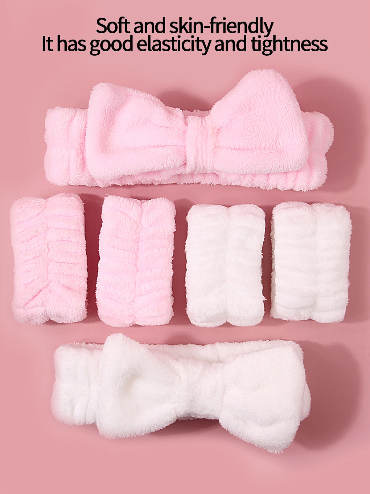 Plush Bow Hair Bands & Wrist Straps Set – Unisex Makeup Headband
