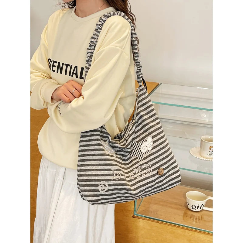 Women's Two-Tone Striped Tote Bag – Shoulder & Crossbody
