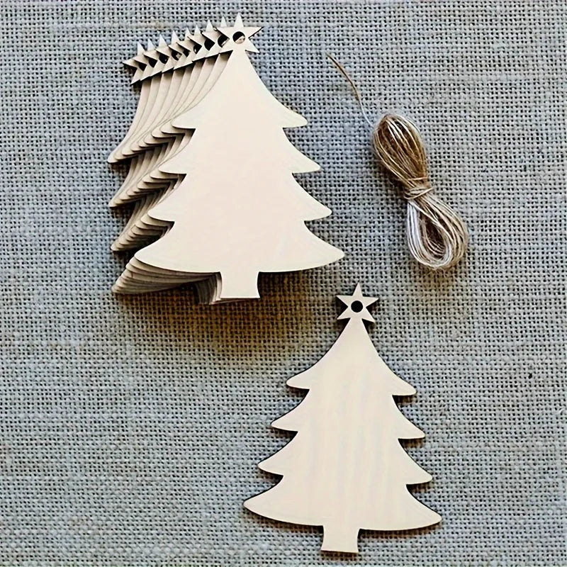10-Pack Unfinished Wood Christmas Tree Ornaments – DIY Craft Set DIY Craft Ornament Set Nixie 10PCS