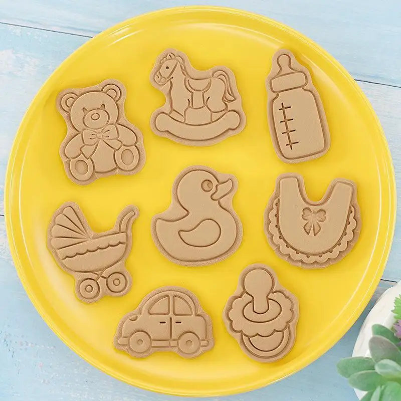 8-Piece Baby-Themed 3D Cookie Stamp Cutters – Food-Safe Baking Set Cookie Stamp Cutters Nixie