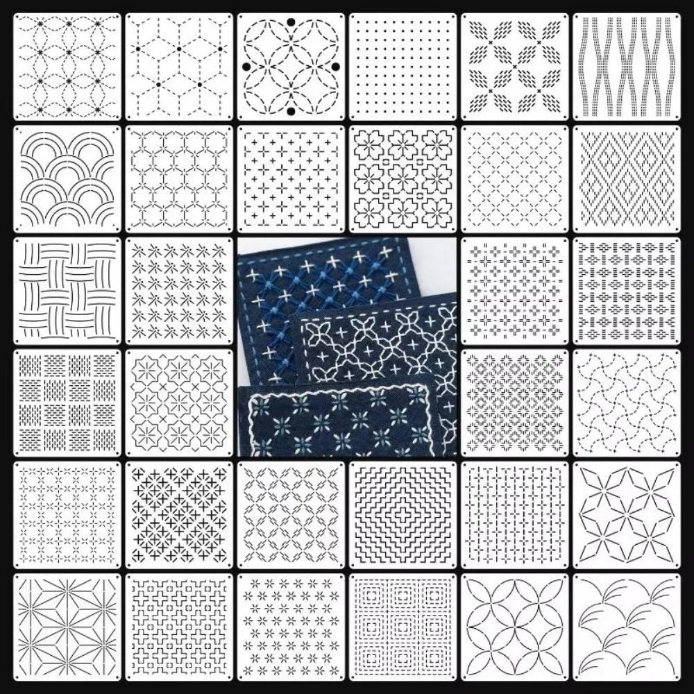 Sashiko Embroidery Stencils 9/32Pcs Reusable Geometric PET Templates