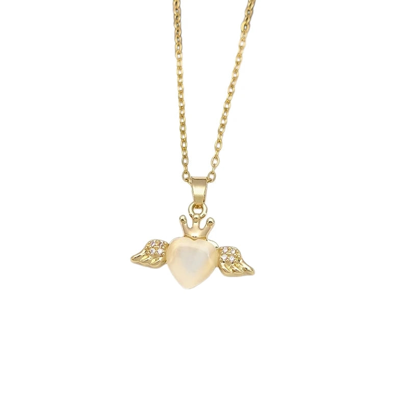 Angel Heart Pendant Necklace | Gold Stainless Steel Chain Pendant Necklace Nixie