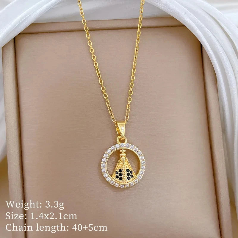Women's Gold Hoop Pendant Choker Necklace | Stainless Steel Pendant Choker Necklace Nixie XL2606-604