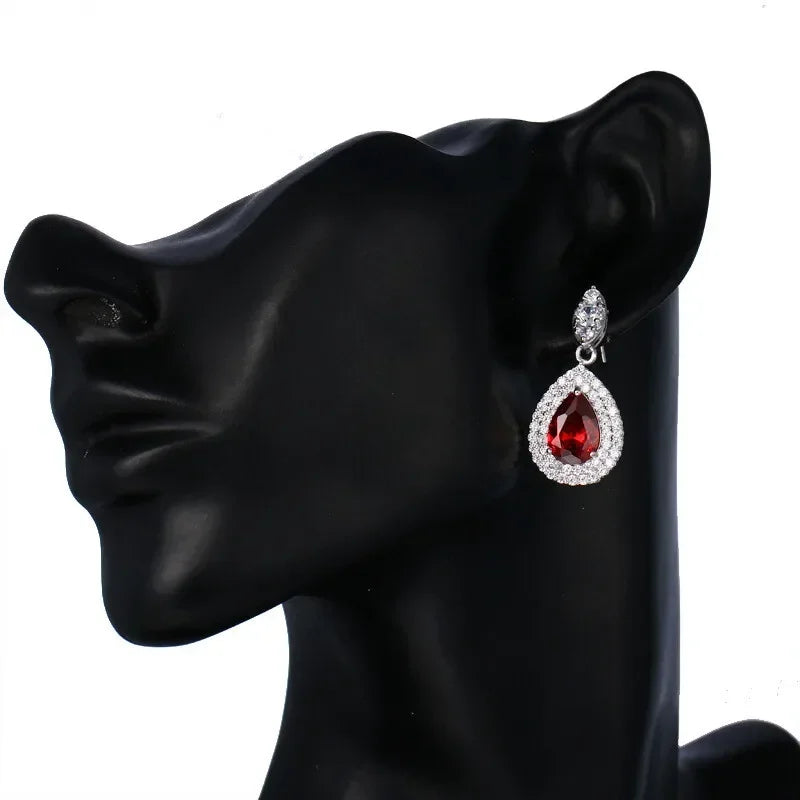 Silver Zircon Red Crystal Drop Earrings for Women Drop Earrings Nixie