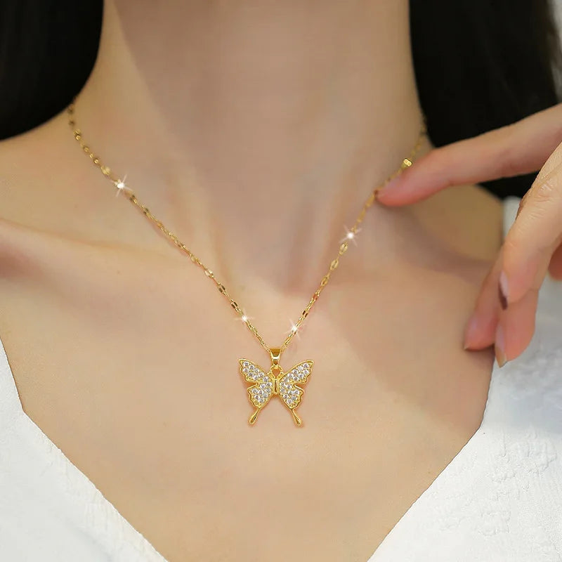 Butterfly Pendant Choker Necklace – Gold Stainless Steel Women Pendant Necklace Nixie