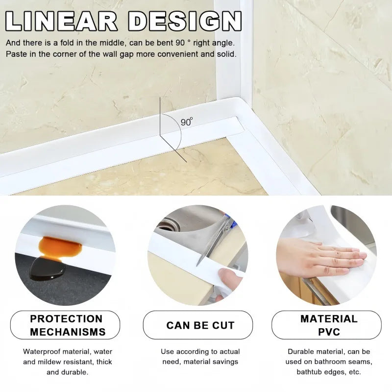 5M Waterproof Self-Adhesive PVC Caulk Tape – Kitchen & Bath Waterproof Caulk Tape Nixie