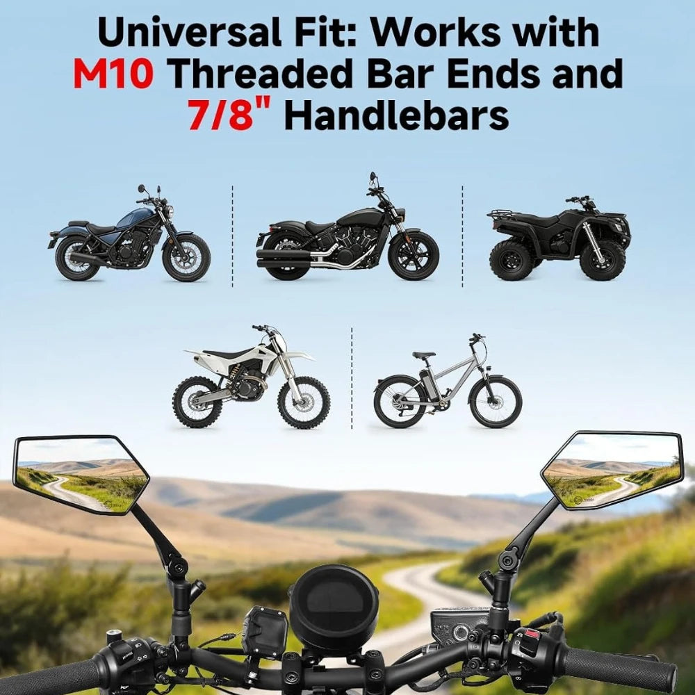 Motorcycle Side Mirrors 1" Ball Mount Aluminum Alloy M10 Pair Motorcycle Side Mirrors Nixie