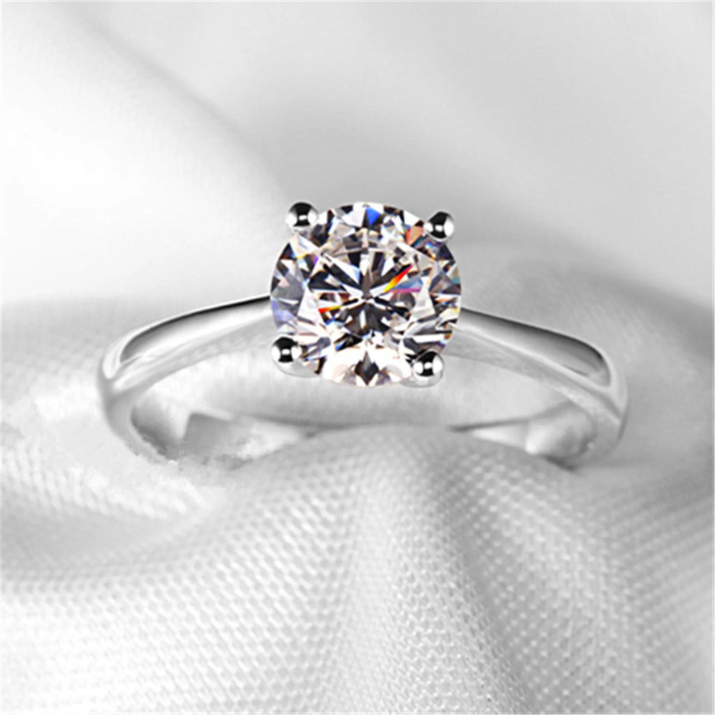 Silver-Tone Four-Claw Glass Zircon Adjustable Ring for Women Fashion Ring Nixie StyleA resizable