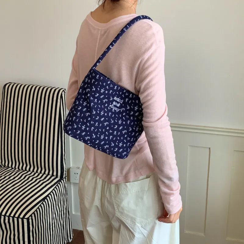 Plaid Floral Bucket Bag – Large Capacity Women's Crossbody Bucket Shoulder Bag Nixie BB-1491Blue